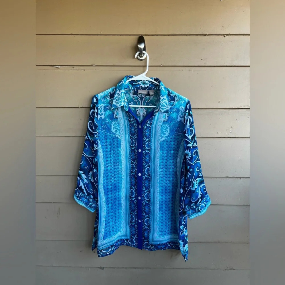 Chico's Sheer Boho Button Down Shirt - Size M